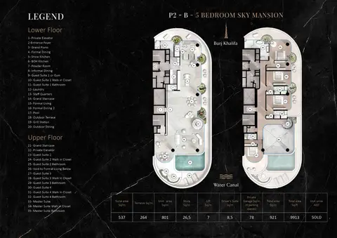 ذا رينجز في قناة دبي المائية: مخطط الطابق P2-B Lower & Upper Floor, 9,913 sq ft