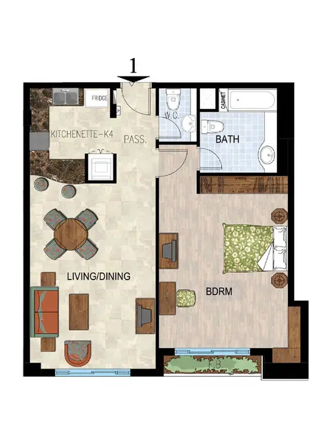 بروفايل ريزيدنسز: مخطط الطابق Ground Floor , 1 Bedroom Apartment