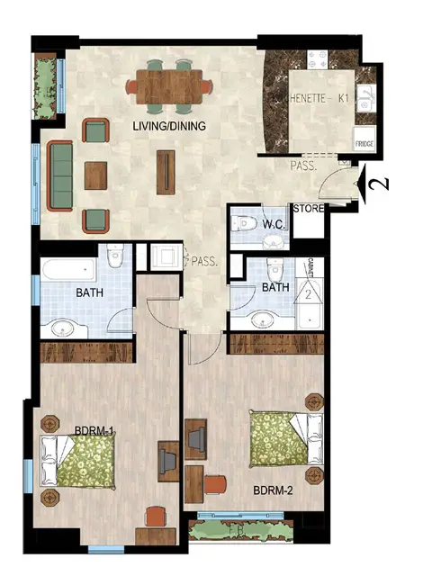 بروفايل ريزيدنسز: مخطط الطابق Ground Floor, 2 Bedroom Apartment