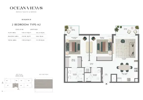 Emaar Ocean Views Mina Rashid: Floor plan Type A2 - 1st to 6th Level, 1,205 sq ft
