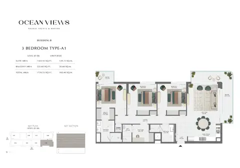 Emaar Ocean Views Mina Rashid: Floor plan Type A1 - 1st to 6th Level, 1,727 sq ft