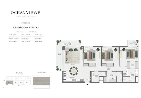 Emaar Ocean Views Mina Rashid: Floor plan Type A2 - 1st to 6th Level, 1,727 sq ft