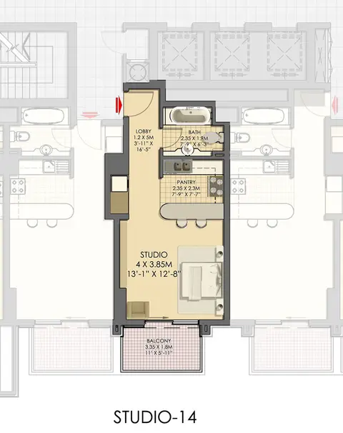 Eagle Heights: Floor plan Studio Type 14