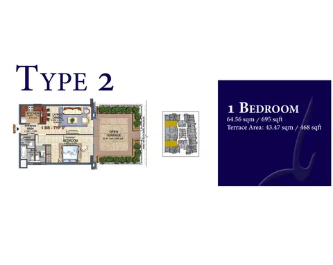 Durar 1: Floor plan Type 2, 695 sq ft