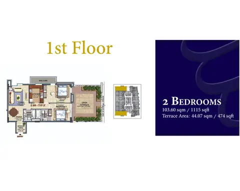 Durar 1: Floor plan Type 2, 1st Floor, 1,115 sq ft