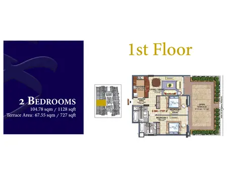 Durar 1: Floor plan Type 3, 1st Floor, 1,128 sq ft