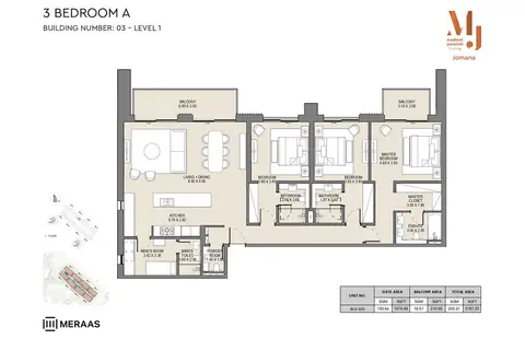 MJL Jomana: Floor plan Type A, Level 1, Unit BL3-103, 2,187 sq ft