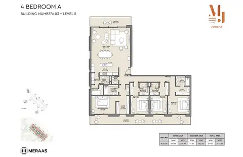 MJL Jomana: Floor plan Type A, Level 5, Unit BL3-505, 3,418 sq ft