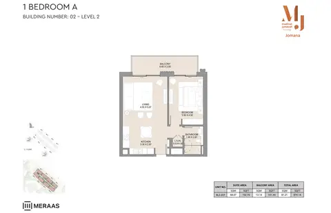 MJL Jomana: Floor plan 1 Bedroom A, Level 2, 874 sq ft