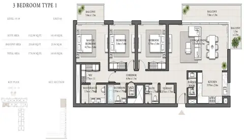 هيلز بارك أبارتمنتس: مخطط الطابق Type 1-Unit-03, 1,777 sq ft