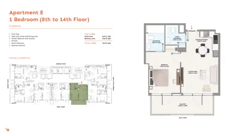 بي جي ون في الفرجان: مخطط الطابق 8th to 14th Level, 765 sq ft