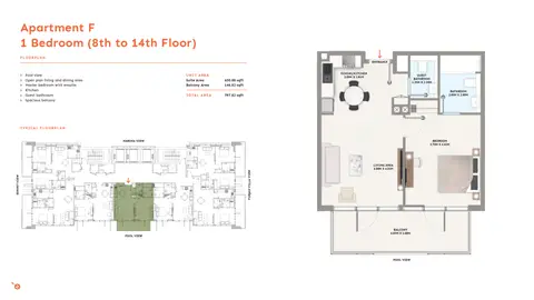 بي جي ون في الفرجان: مخطط الطابق 8th to 14th Level, 798 sq ft
