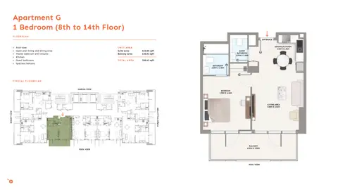 بي جي ون في الفرجان: مخطط الطابق 8th to 14th Level, 770 sq ft