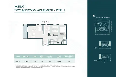 Midtown Mesk: Floor plan Type H, 1,044 sq ft