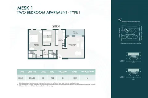 Midtown Mesk: Floor plan Type I, 1,039 sq ft