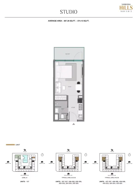 Samana Hills South: Floor plan Type 1, 367 sq ft