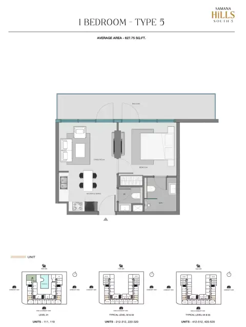 Samana Hills South: Floor plan Type 5, 627 sq ft