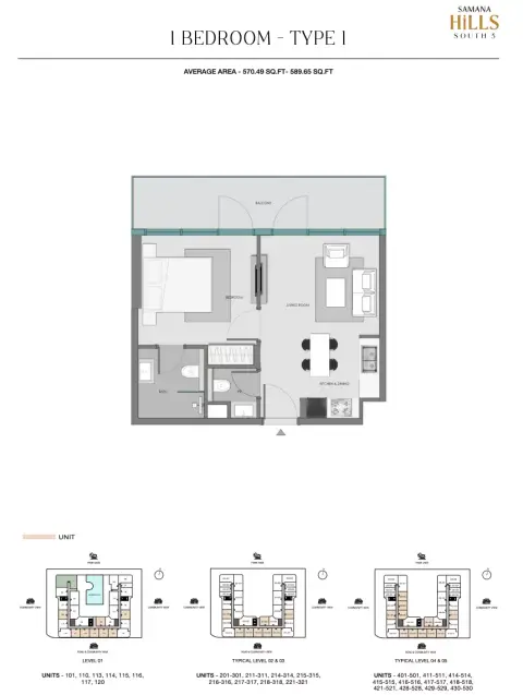 Samana Hills South: Floor plan Type 1, 570 sq ft