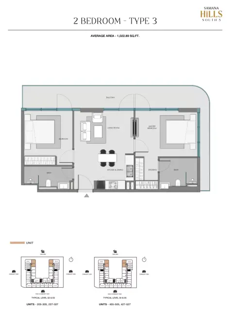 Samana Hills South: Floor plan Type 3, 1,022 sq ft