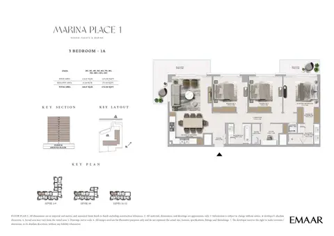 Emaar Marina Place Mina Rashid: Type 1A, 1,723 sq ft 户型图