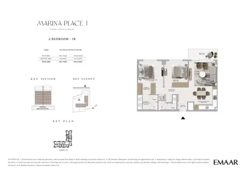 Emaar Marina Place Mina Rashid: Type 1B, 1,164 sq ft 户型图