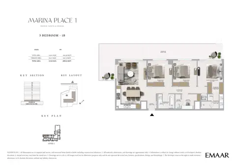 Emaar Marina Place Mina Rashid: Type 1B, 2,100 sq ft 户型图