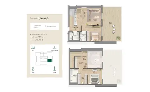 Midora Residences at JVC: Floor plan Floors 1, 2, 42, 43, 1,740 sq ft