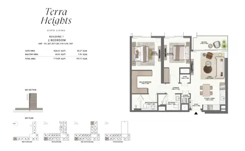 Emaar Terra Heights Expo Living: Floor plan UNIT (BETWEEN 101 - 1307), 1,110 sq ft