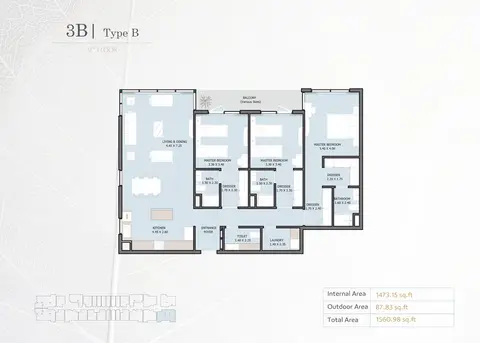 Verdana Phase 5: Floor plan Type B, 9th Floor, 1,561 sq ft