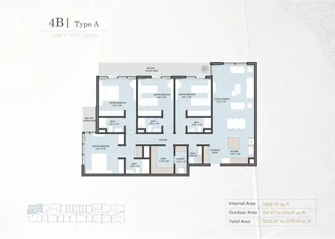 Verdana Phase 5: Floor plan Type A, 1st to 15th Floor, 2,320 sq ft