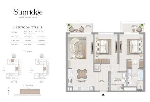 Emaar Sunridge Mina Rashid: Floor plan Type 1B, 1,292 sq ft