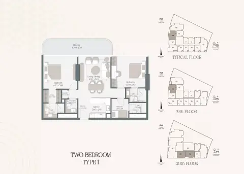 The Caden: Планировка Type 608, 1,237 sq ft