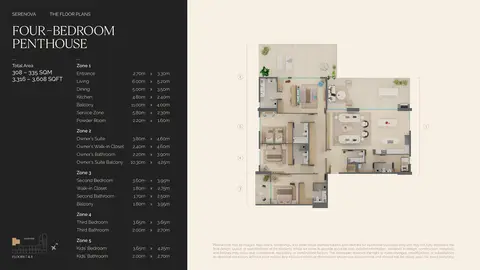 Serenova at Dubai Silicon Oasis: Floor plan 4 BR, 3,608 sq ft