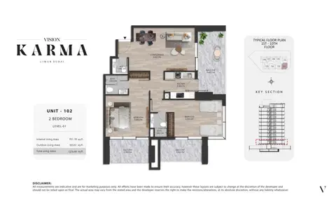 Karma Residences: फ़्लोर प्लान Unit-102, 1,275 sq ft