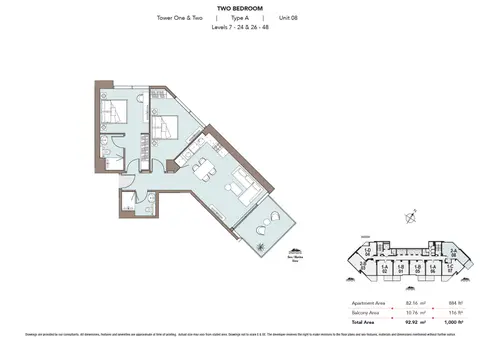 ناوتيكا 2 من مجموعة سيلكت: مخطط الطابق Type A, Unit 8, 1,000 sq ft