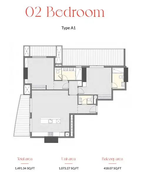 آي جي أو بيلاغوس في دبي مارينا: مخطط الطابق Type A1, 1,491 sq ft