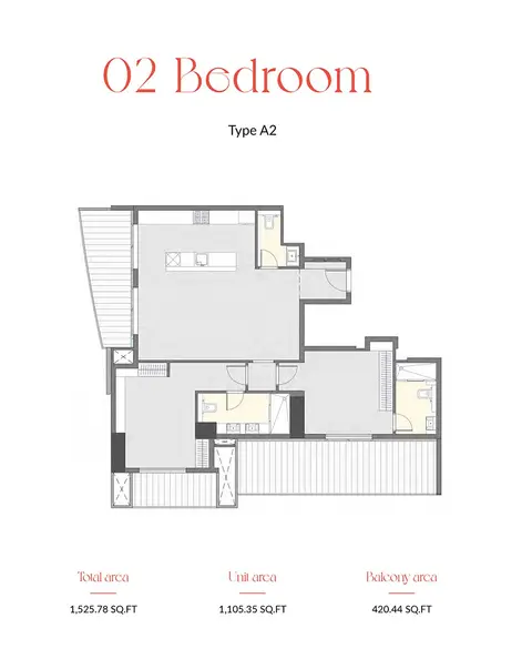 آي جي أو بيلاغوس في دبي مارينا: مخطط الطابق Type A2, 1,526 sq ft