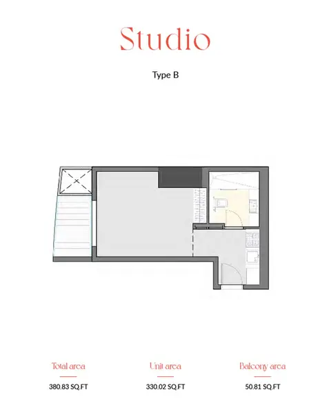 آي جي أو بيلاغوس في دبي مارينا: مخطط الطابق Type B, 381 sq ft