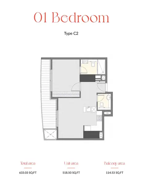 آي جي أو بيلاغوس في دبي مارينا: مخطط الطابق Type C2, 633 sq ft