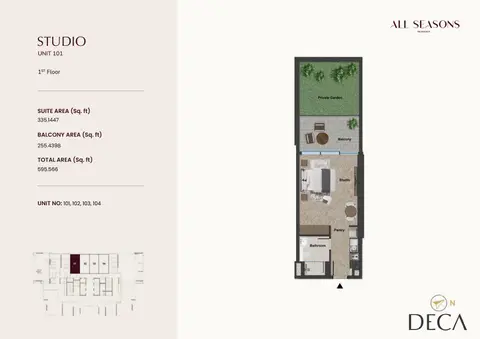 All Seasons Residence at Dubai Sports City: Floor plan UNIT 101, 596 sq ft