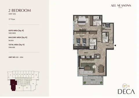 All Seasons Residence at Dubai Sports City: Floor plan UNIT 201, 1,394 sq ft