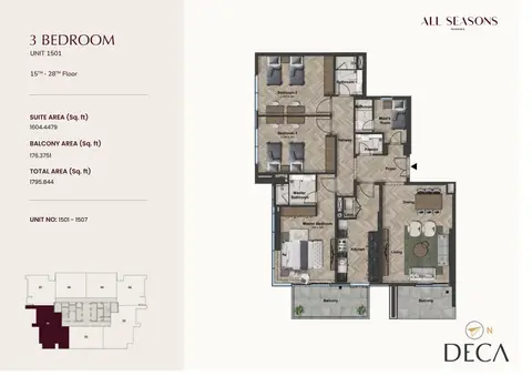 All Seasons Residence at Dubai Sports City: Floor plan UNIT 1501, 1,796 sq ft