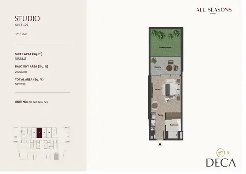All Seasons Residence at Dubai Sports City: Floor plan UNIT 102, 592 sq ft