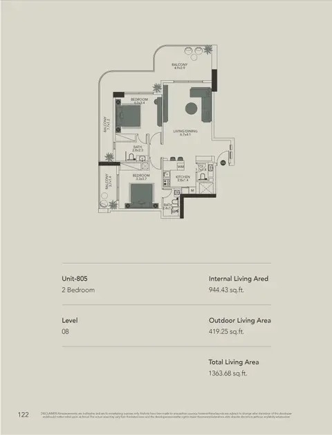 DGM Vision: Планировка Unit 805, 1,364 sq ft