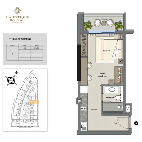 Majestique Residence 1: Floor plan Studio Apartment,Type B