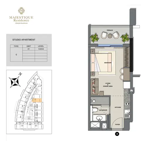 Majestique Residence 1: Floor plan Studio Apartment,Type C