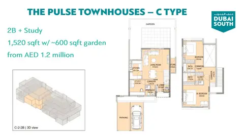 ذا بالس: مخطط الطابق 2 BR, Study Room, 2,120 sq ft