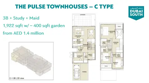 ذا بالس: مخطط الطابق 3 BR, Study + Maid Room, 2,322 sq ft