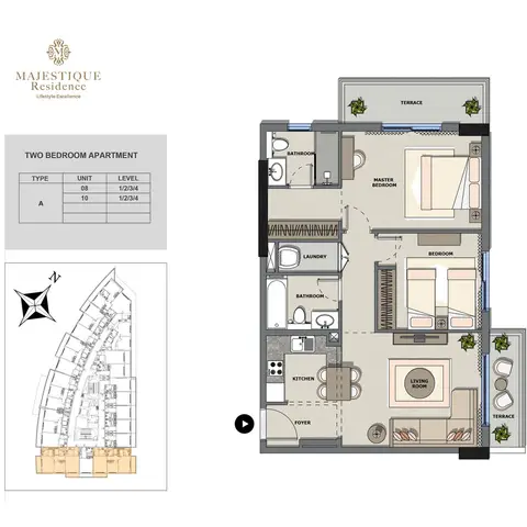 Majestique Residence 2: फ़्लोर प्लान 2 Bedrooms, Type A