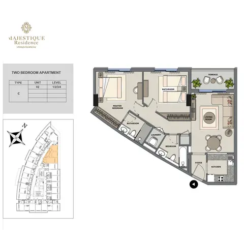 Majestique Residence 2: फ़्लोर प्लान 2 Bedroom Apartment,Type-C